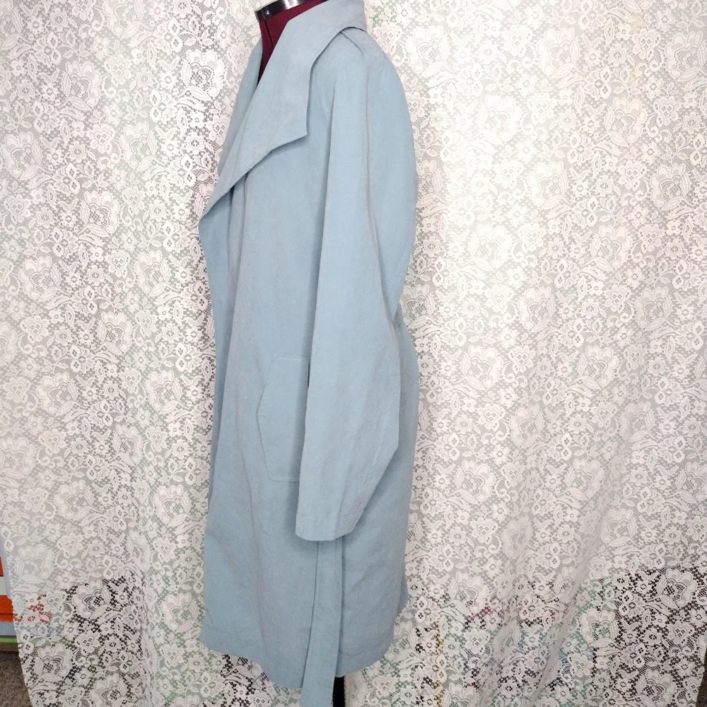 Vero Moda 3/4 length lightweight lined Coat light blue belted waist size L NWOT - Picture 11 of 12